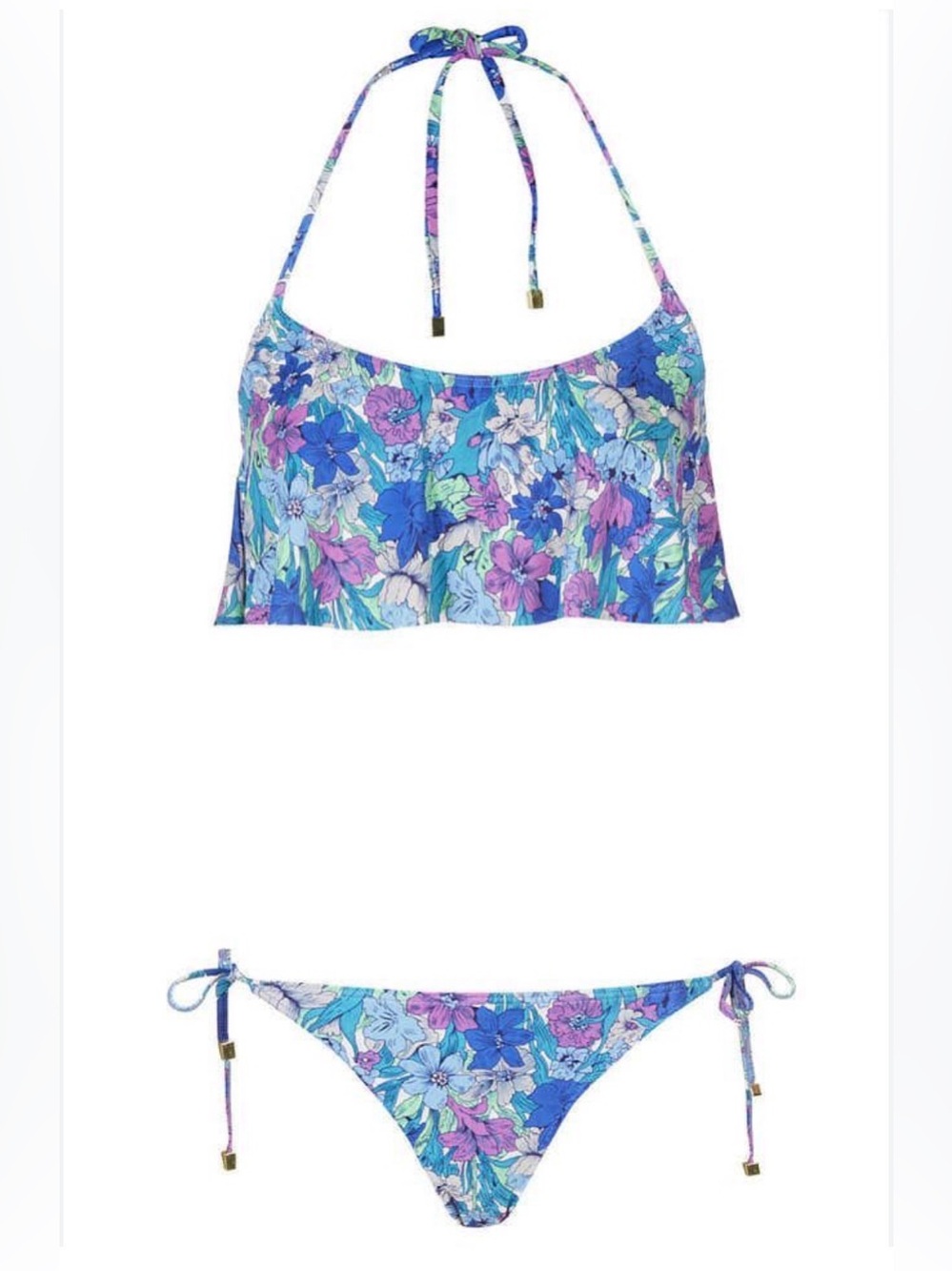 TOPSHOP FLORAL HALTER TIE FLOUNCE BANDEAU BIKINI Top & Tie bottom